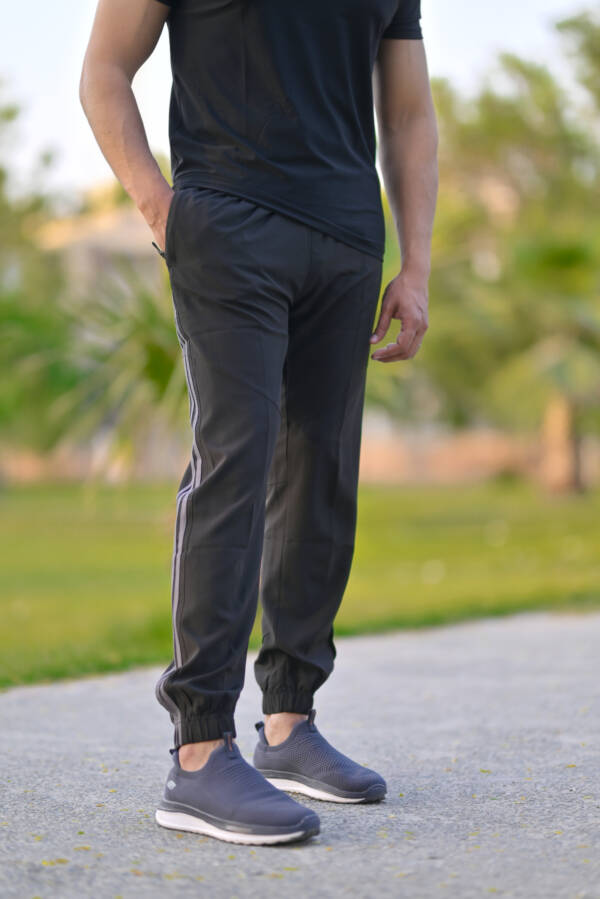 Micro Stretch Fabric Black with Three Grey Stripes Trousers - Image 2