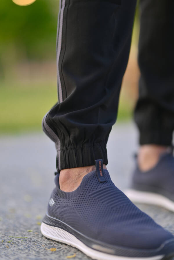 Micro Stretch Fabric Black with Three Grey Stripes Trousers - Image 3