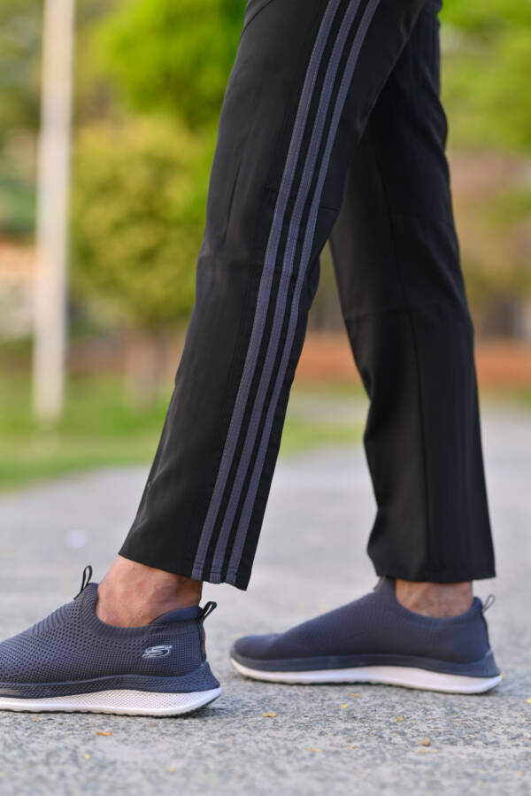Micro Stretch Fabric Black with Three Grey Stripes - Image 3